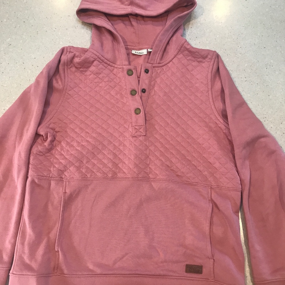 Pink, LL Bean, quilted, hooded, sweatshirt, size small